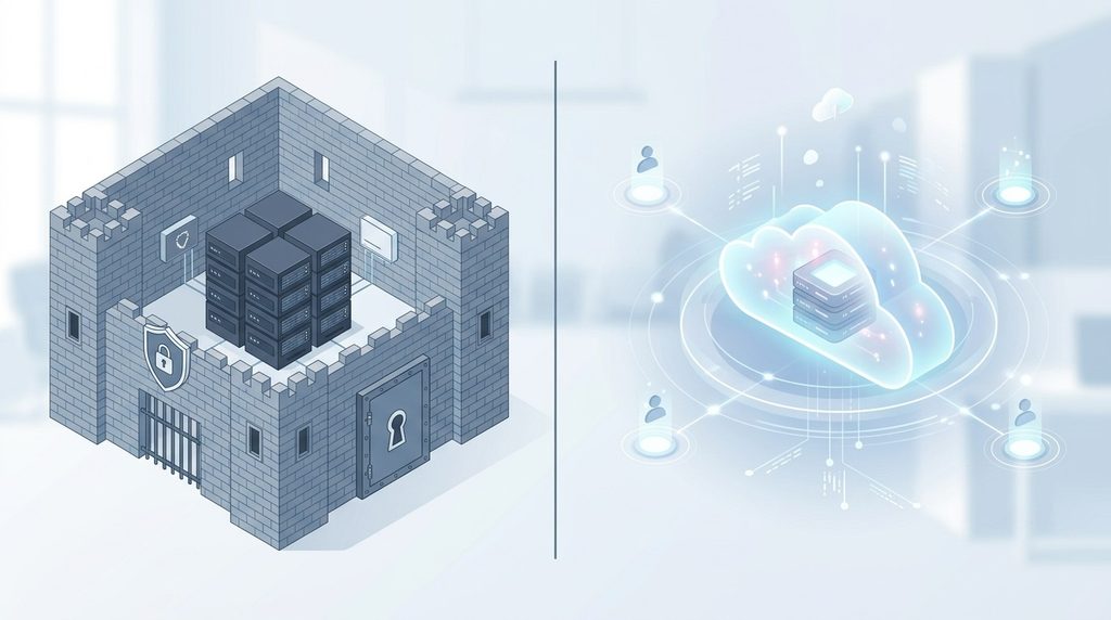 Сравнительная инфографика архитектуры развертывания искусственного интеллекта: локальный закрытый сервер (On-Premise) против внешнего облачного API